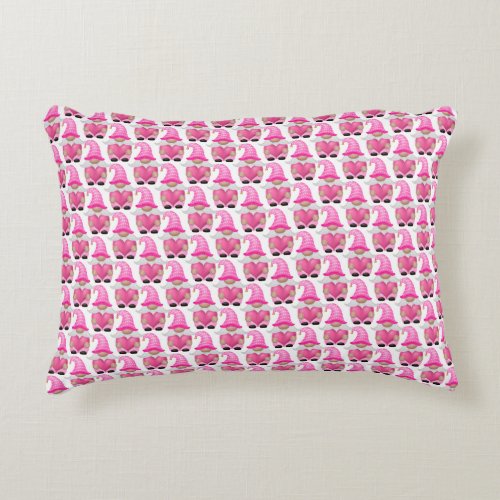 Pink Gnomes Hearts Woodland Scandinavian Cute Accent Pillow