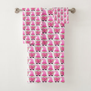Pink Gnomes Hearts Woodland Scandinavian Cute Bath Bath Towel Set
