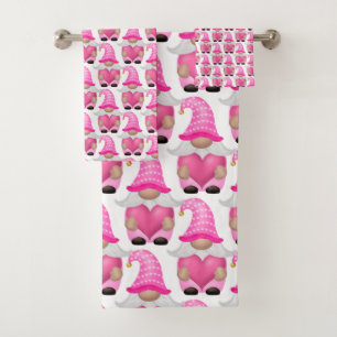 Pink Gnomes Hearts Woodland Scandinavian Cute Bath Towel Set