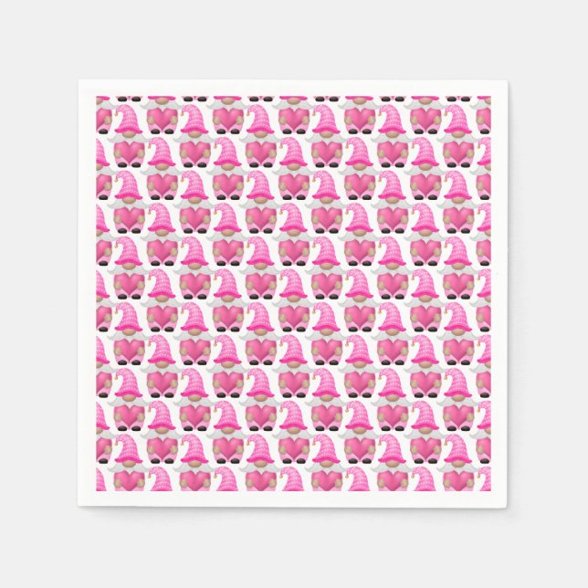 Pink Gnomes Hearts Woodland Scandinavian Cute Napkins (Front)