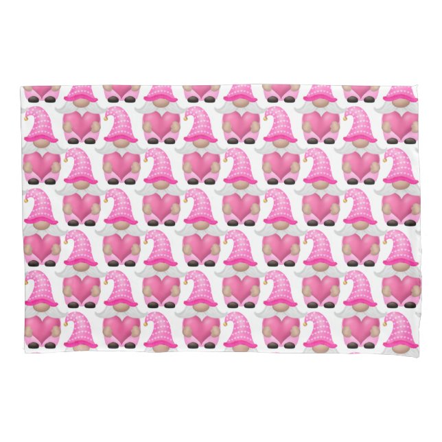 Pink Gnomes Hearts Woodland Scandinavian Cute Pillow Case (Front)
