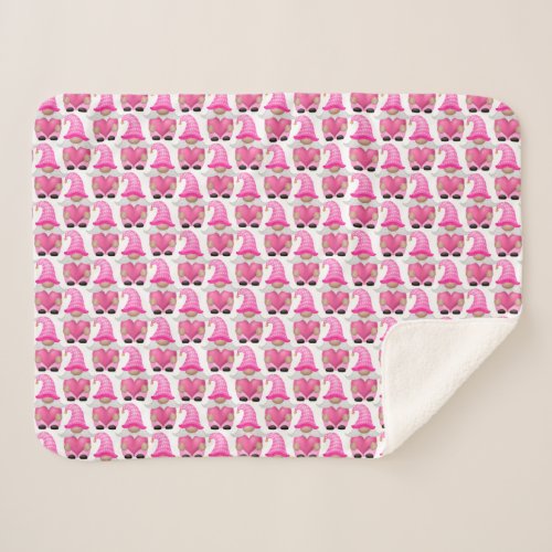 Pink Gnomes Hearts Woodland Scandinavian Cute Sherpa Blanket