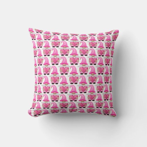 Pink Gnomes Hearts Woodland Scandinavian Cute  Throw Pillow