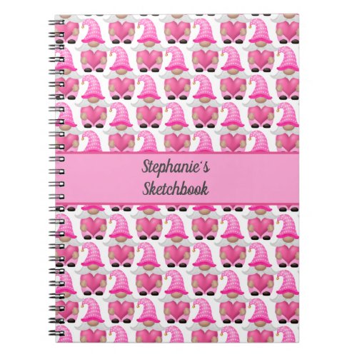 Pink Gnomes Hearts Woodland Sketchbook Cute Notebook