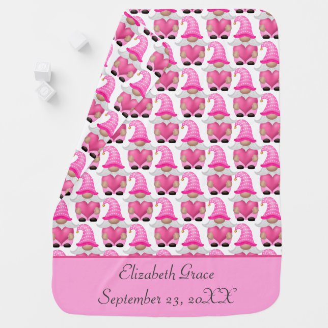  Pink Gnomes Woodland Scandinavian Cute Adorable  Baby Blanket (In Situ)