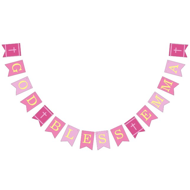 Pink God Bless 4 Letters Name Baptism Communion Bunting Flags (All)