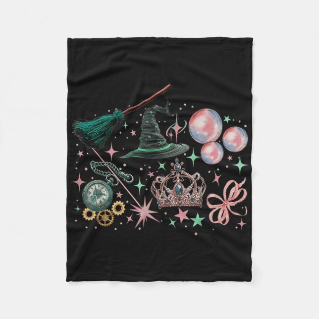 Pink Goes Good With Green Funny Halloween Witch Wo Fleece Blanket (Front)