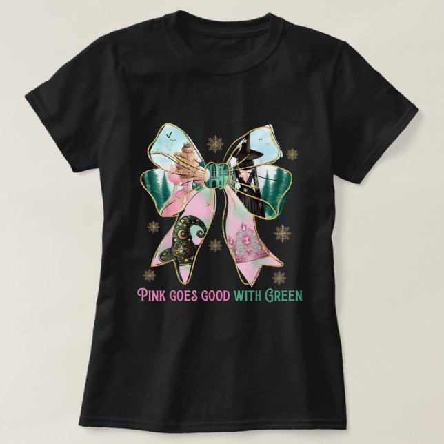 Pink Goes Good With Green Halloween Witch Girls T-Shirt (Design Front)