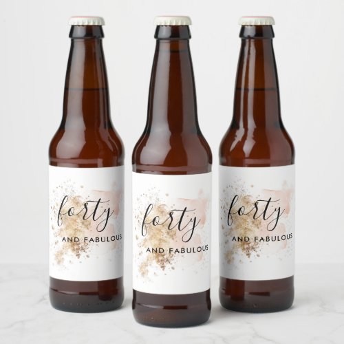 Pink  Gold 40th Birthday  Beer Bottle Label