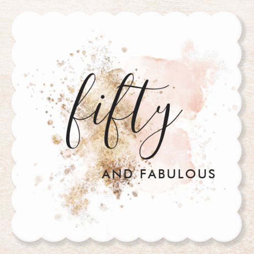 Pink  Gold 50  Fabulous 50th Birthday Party Paper Coaster