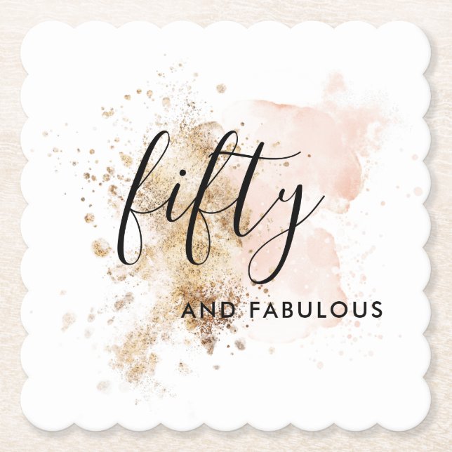 Pink & Gold 50 & Fabulous 50th Birthday Party Paper Coaster (Front)