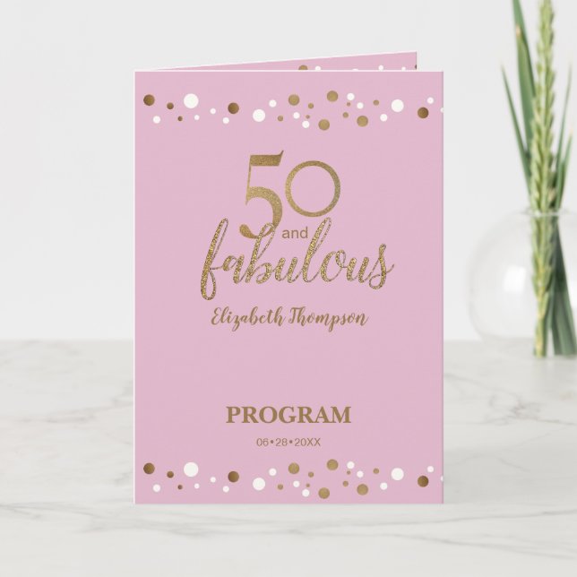 Pink Gold 50 & fabulous fiftieth Birthday Program (Front)