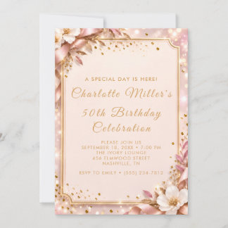 Pink Gold 50th Birthday Invitation
