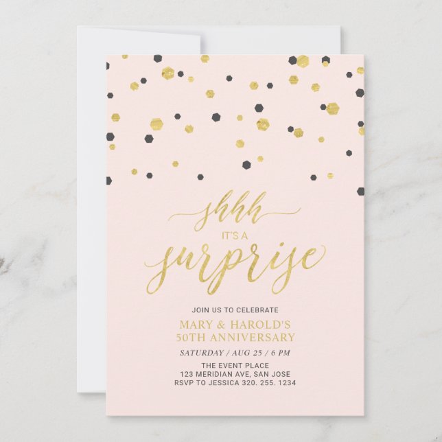Pink & Gold | 50th Surprise Wedding Anniversary Invitation (Front)