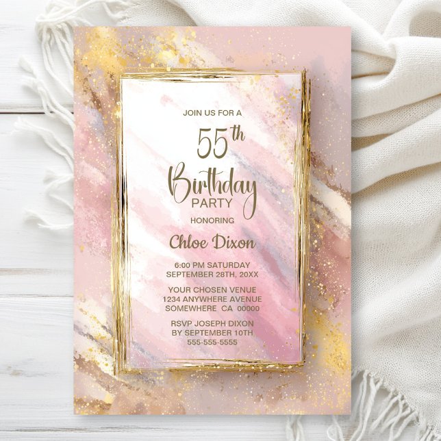 Pink Gold 55th Birthday Party Invitation (Creator Uploaded)