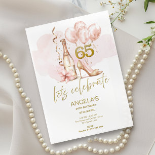 Pink & Gold 65th Birthday, Champagne & Heels Invitation