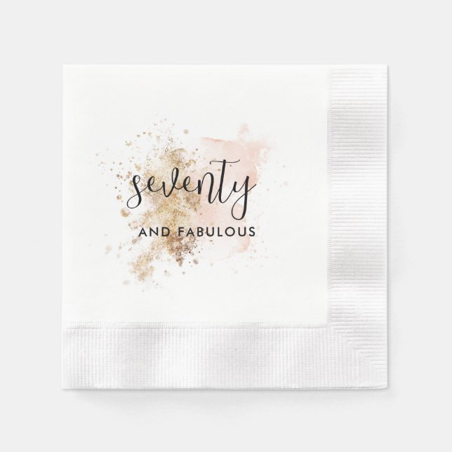Pink & Gold 70 And Fabulous Birthday Party Napkins (Front)