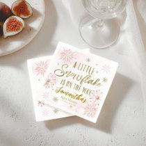 Pink Gold A Little Snowflake Winter Baby Shower Napkins