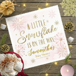 Pink Gold A Little Snowflake Winter Baby Shower Napkins<br><div class="desc">Adorable calligraphy with snowflakes,  winter-themed baby shower napkins. Easy to personalize with your details. Check the collection to find matching items as enclosure cards.</div>