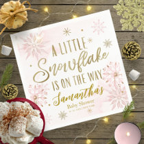 Pink Gold A Little Snowflake Winter Baby Shower Napkins