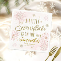 Pink Gold A Little Snowflake Winter Baby Shower Napkins