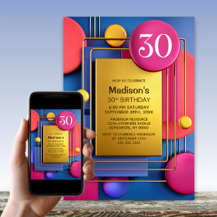 Pink Gold Abstract 30th Birthday Party Invitation