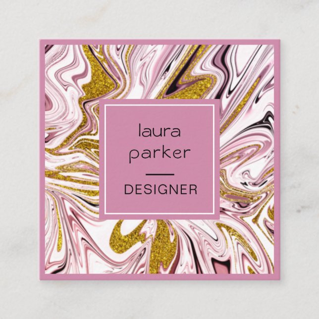Pink Gold Abstract Artistic Girly Professional   Square Business Card (Front)