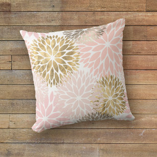 Pink Gold Abstract Dahlia Pattern Throw Pillow