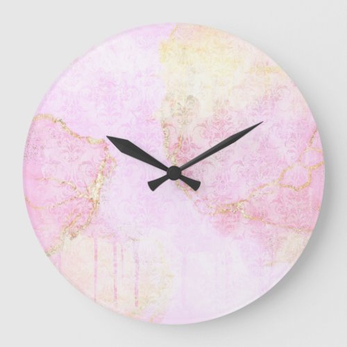 Pink  Gold Abstract Elegance Large Clock