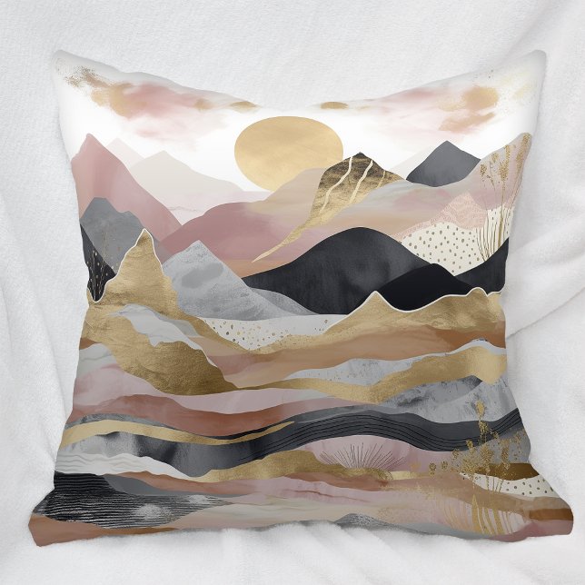 Pink Gold Abstract Mountains Landscape Throw Pillow (Creator Uploaded)