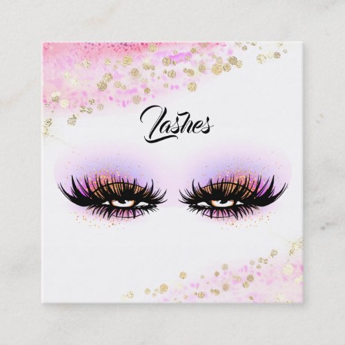  Pink Gold Abstract Pastel Glitter Lashes Square Business Card