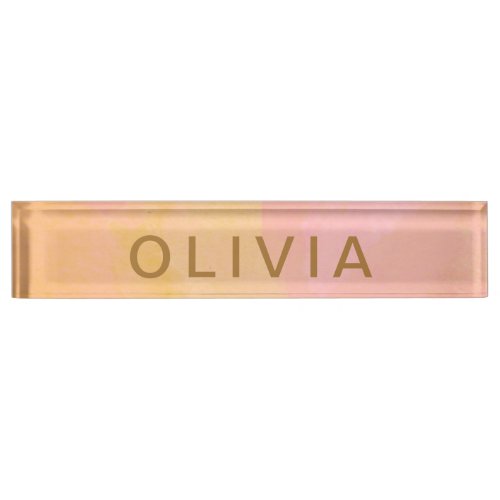 Pink Gold Abstract Watercolor Personalized Desk Name Plate