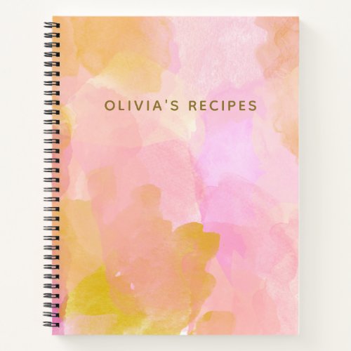 Pink Gold Abstract Watercolor Personalized Recipe Notebook