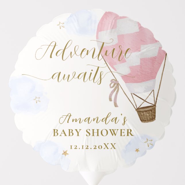 Pink Gold Adventure Hot Air Balloon Baby Shower  (Front)