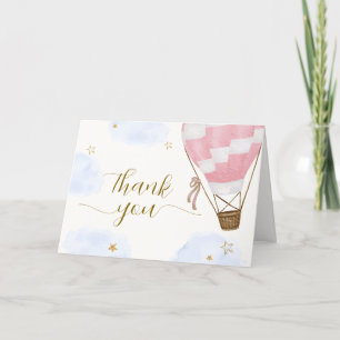 Pink Gold Adventure Hot Air Balloon Baby Shower Letterpress Thank You Card