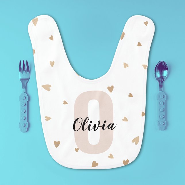Pink Gold Aesthetic Monagram Name with Hearts Baby Bib (Creator Uploaded)
