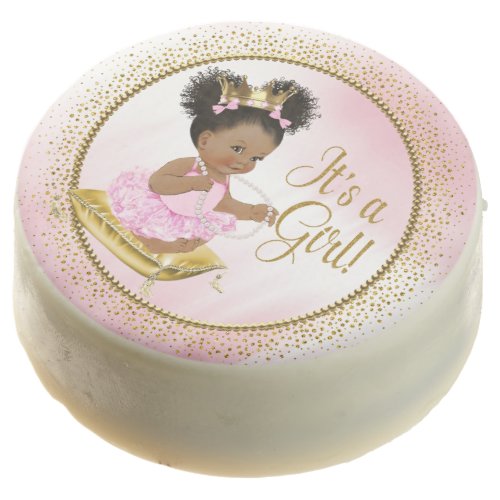 Pink Gold African American Princess Baby Cookies