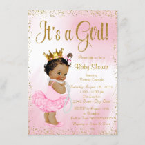 Pink Gold African American Princess Baby Shower Invitation Zazzle Com