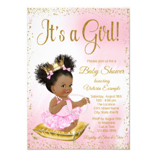 African American Baby Shower Invitations Zazzle Pink Gold African American Princess Baby Shower Invitation