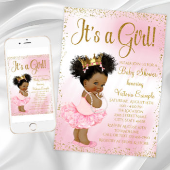 Pink Gold African American Princess Baby Shower Invitation by The_Baby_Boutique at Zazzle