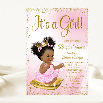 Pink Gold African American Princess Baby Shower Invitation by The_Baby_Boutique at Zazzle