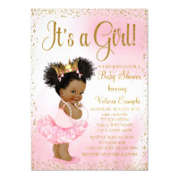 Pink Gold African American Princess Baby Shower Invitation
