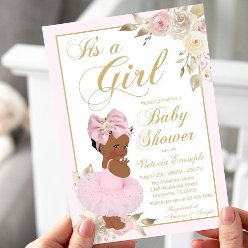 Pink Gold African Princess Baby Shower Invitation