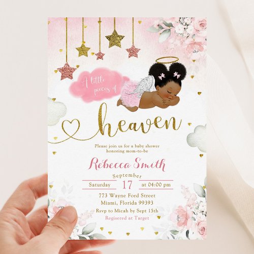 Pink Gold Afro African Baby Angel Baby Shower Invitation
