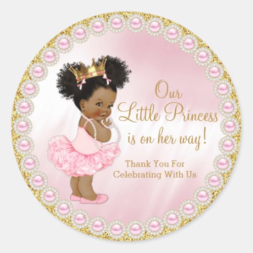 Pink Gold Afro Princess Baby Shower Favor Classic Round Sticker