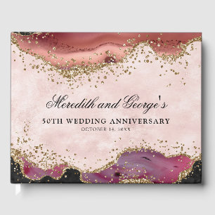 Pink Gold Agate 50th Wedding Anniversary Guest Book
