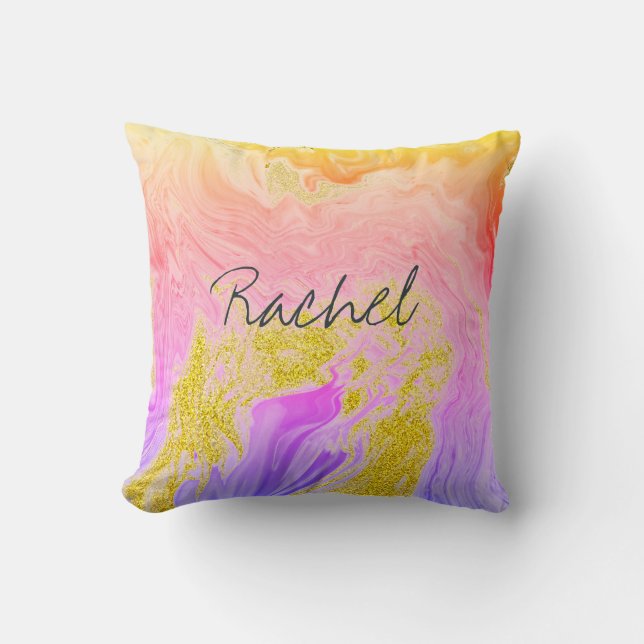 Pink Gold Agate Art Bridesmaid Custom Name Gift Throw Pillow (Front)