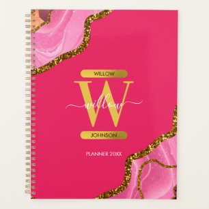 Pink & Gold Agate Geode Glitter Monogram  Planner