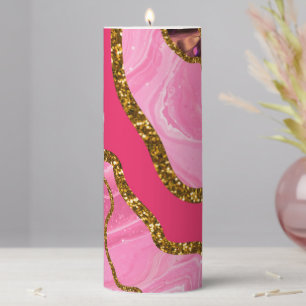 Pink & Gold Agate Geode Glitter Pillar Candle