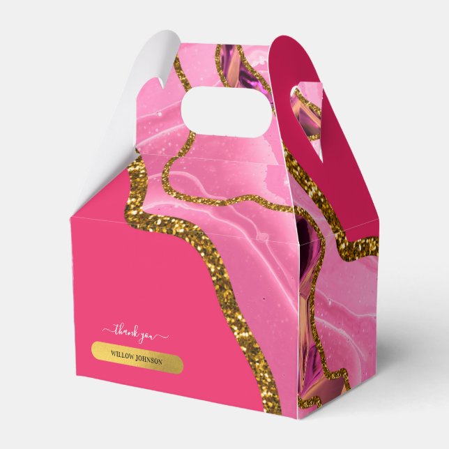 Pink & Gold Agate Geode Glitter Thank You  Favor Boxes (Front Side)